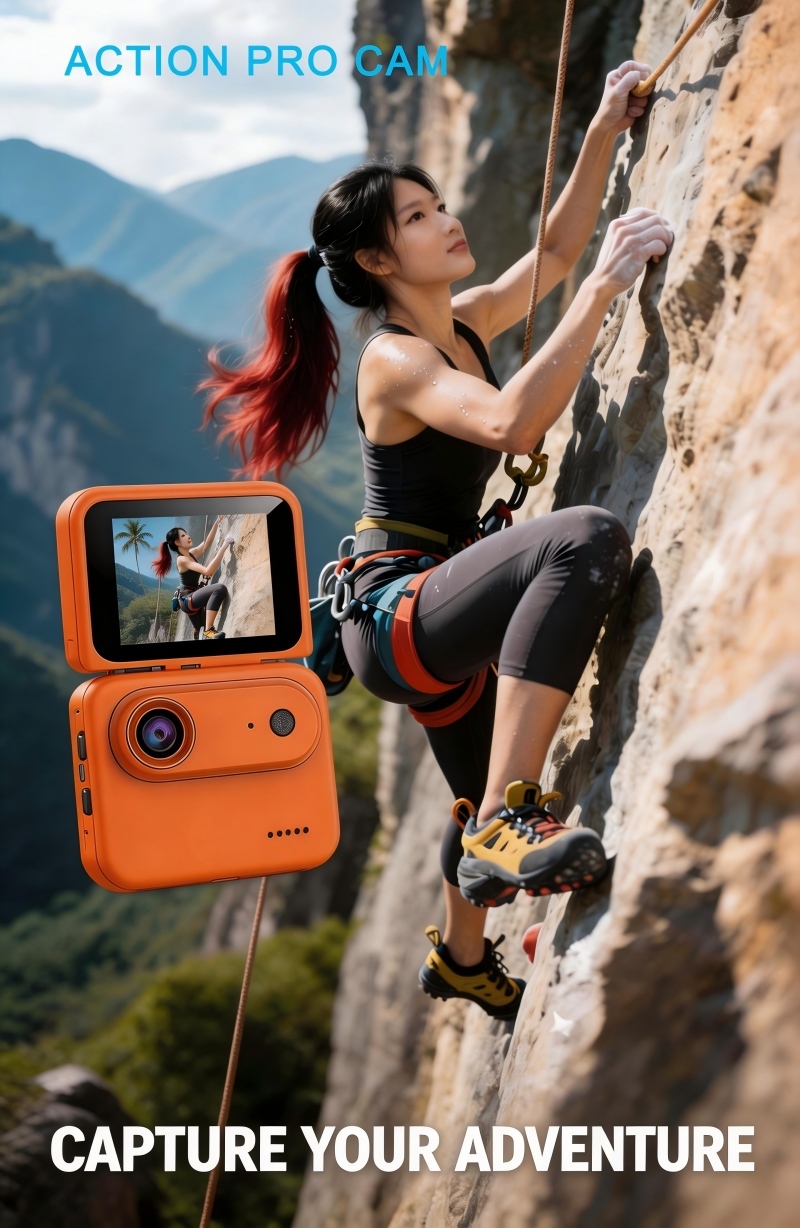 DLC  Action Camera First Person POV 1080P Video Reversible Display 1/4 Screw Mount Anti Vibration Sports Cam for Live Streaming