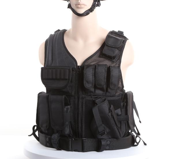 Black Police Swat Vest With Pouches & Belt , Molle Military Tactical Vest
