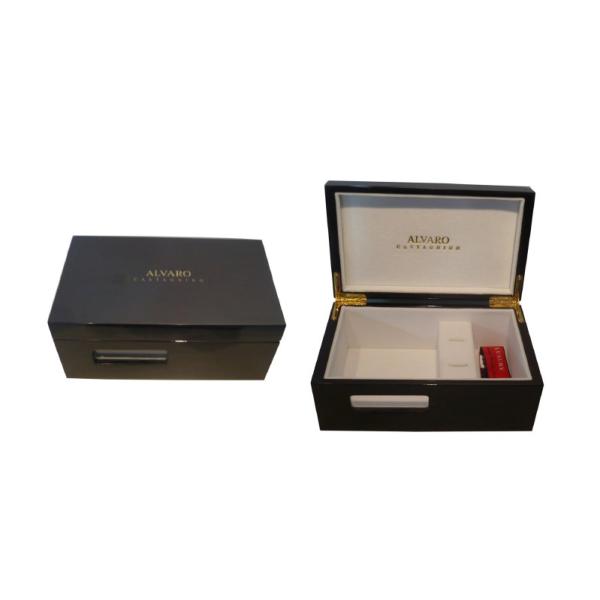 Water Painting Present Gift Boxes, Keepsake Wooden Box With Velvet For Ring / Earring