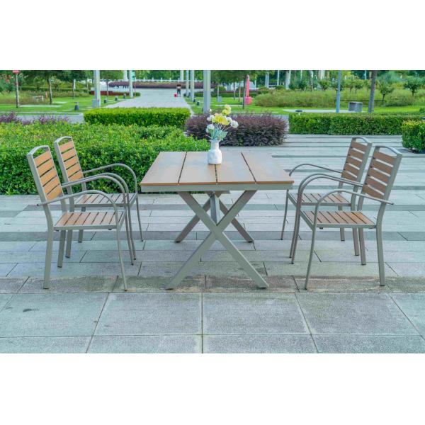 Outdoor Poly Wooden Dining Table And Chairs Plastic Wood Patio Table And Chair Set 5 Pieces Set