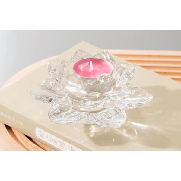 Clear Crystal Glass Lotus Flower Tealight Candle Holder Lead Free 5.6cm Height