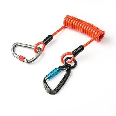 Orange Flexible Coil Tool Lanyard Heavy Duty 2M With Carabiner Hook