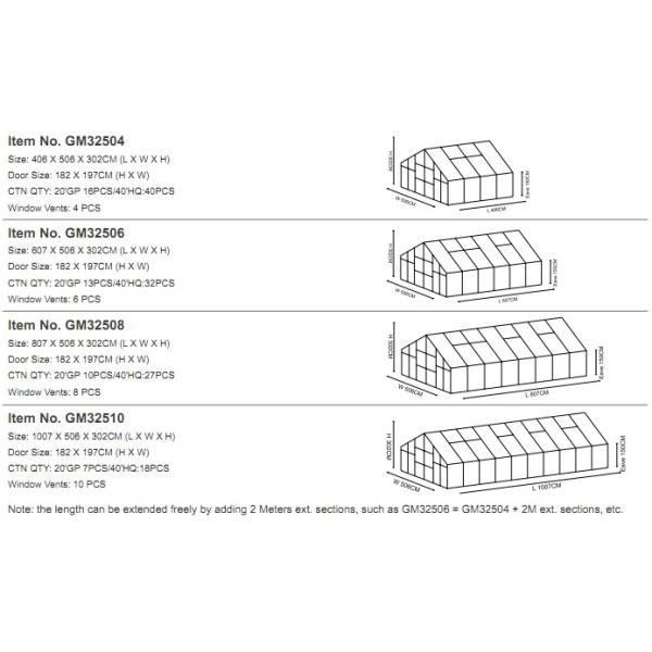 Aluminum Greenhouse-Titan series-406X506X302CM-Green/Black Color-10mm thick PC