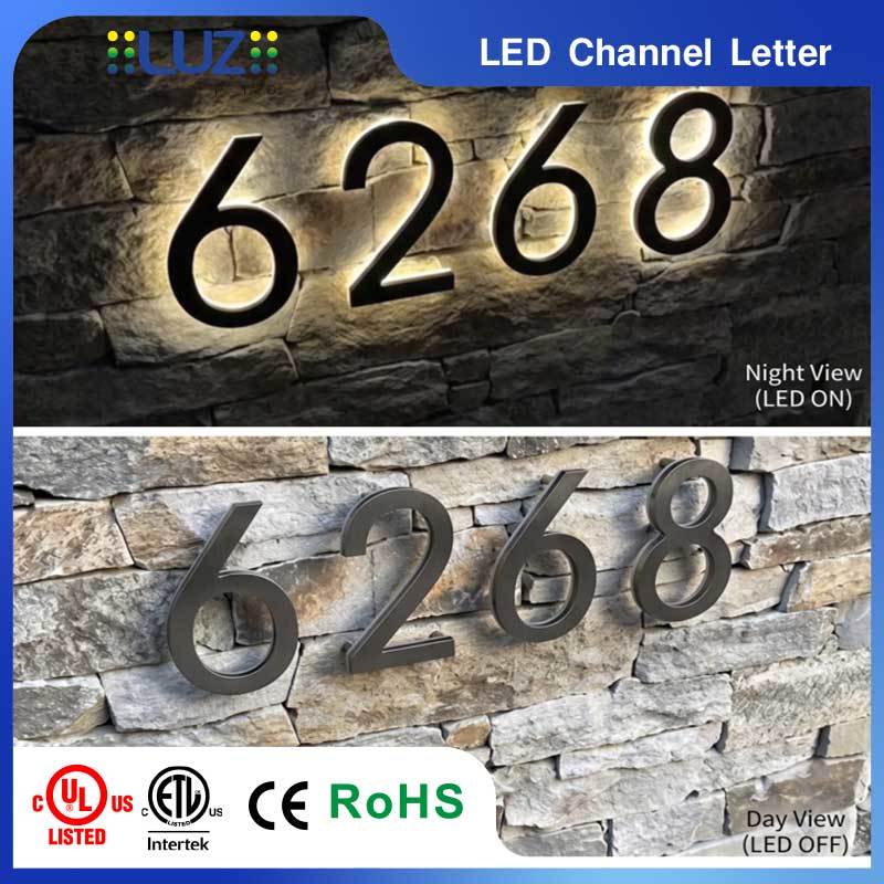 Custom Stainless Steel LED Halo Lit Channel Letters - Backlit Metal Signs for Exterior Wall