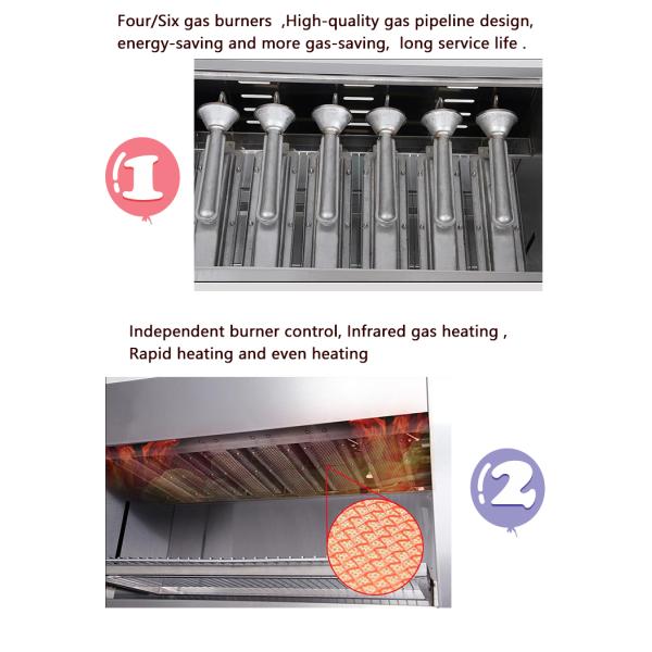 6 Горящий газовый инфракрасный саламандр Грилл Печь подъемник для пищевой промышленности