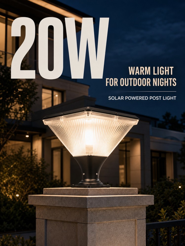 20W High Lumen 1300LM Square Solar Post Lights With Large Capacity Lithium Battery