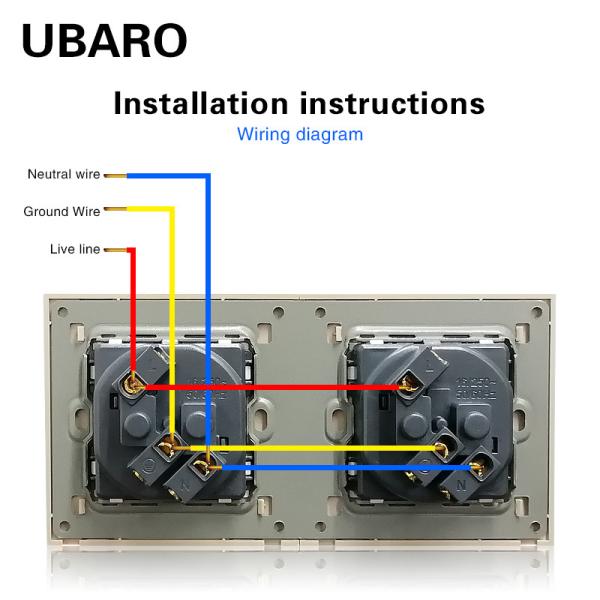 2 Sockets Smart Wall Sockets AC250V Square Black Wall Sockets Installation Box