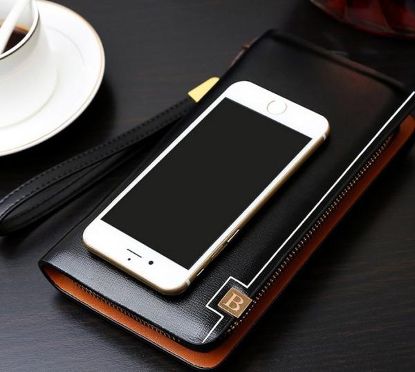 Men Korean version of crusty polished vertical section clutch wallet zipper Commerce