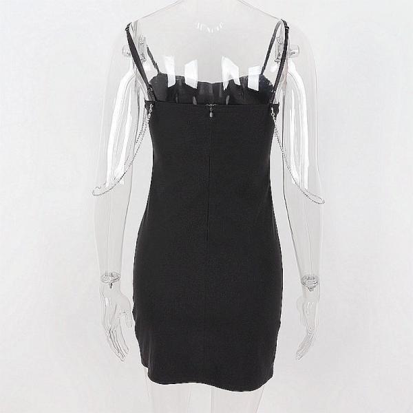 O ponto baixo do decote em V dos vestidos ocasionais das mulheres sexy do verão cortou o vestido curto sem mangas da franja frisada