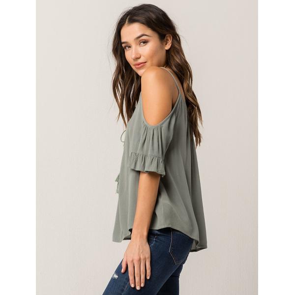 Women Cold Shoulder V Neck Rayon Blouse