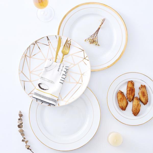 High Gloss Glaze Contemporary Porcelain Dinnerware Hand Drawing Gold Plating