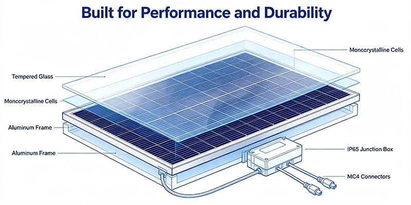 Home Rooftop 200W‑210W High‑Efficiency Solar Panel, 19.01%‑19.96% Conversion Mono PV Module