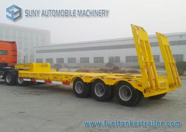 3 Axle 100 Ton Low Bed Semi Trailer Heavy Duty Flatbed Trailer With Manual Ramp