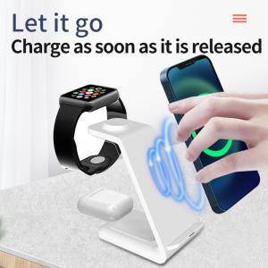 High Efficiency Qi Wireless Charging Stand White 3 In 1 Magnetic Wireless