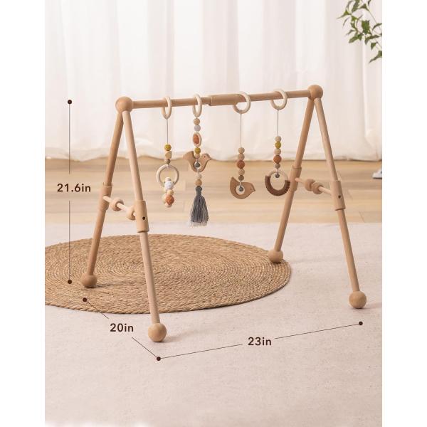 2407Frame Activity Gym Hanging Bar Infant Toys Wooden Baby Gym with 4 Toys in Your Color