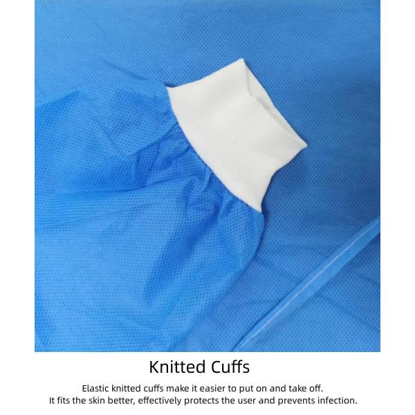 Disposable Surgical Gown with Soft Anti Static Protection Blue SMS Fabric Knitted Cuffs