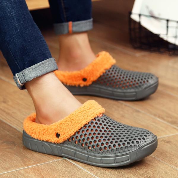 Unisex Plush Lining Winter Indoor Slippers , Women Mens Fleece Slippers