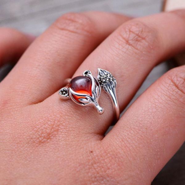 Adjustable Size Animal Style Garnet Retro Thai 925 Silver Ring(056625)