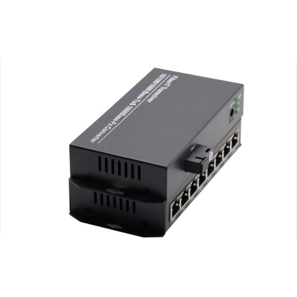 High Speed Gigabit Fiber Media Converter 1 Fiber SC To 8 RJ45 Ethernet Ports