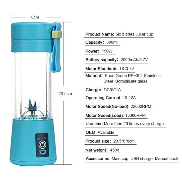 Rechargeable USB Portable Juicer Cup Household Fruit Mixer Baby Food Blender Cup