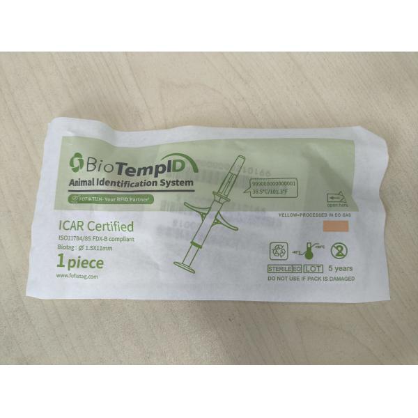 ISO Transponder Pet ID Chip with Temperature Sensing and ISO11784/5 FDX-B Standard for Animal Identification with 20+ Years Validity