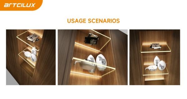A2107 LED Glass Clip Light 300-2700 length x9.7 width x15mm height Aluminum PC DC12V/24V 7.5W/m 2835/120PCS/M 3000/4000/6000K