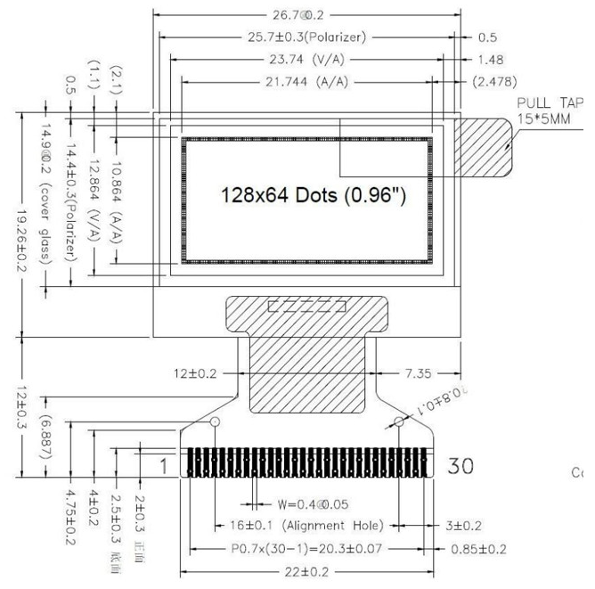 0.96 Inch 128x64 Dots OLED Graphic Module with SPI Interface for High Contrast Display