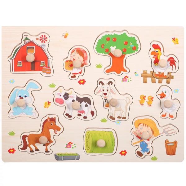Hand Grasp 3D Montessori Wooden Jigsaw Puzzle For Infant Education
