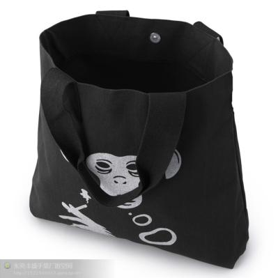 Washable Pure Black Canvas Grocery Bags Large Size Longitudinal Stripe