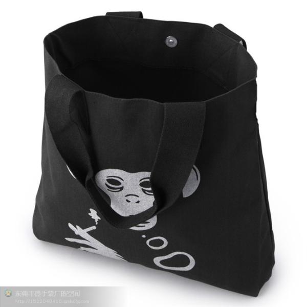 Washable Pure Black Canvas Grocery Bags Large Size Longitudinal Stripe