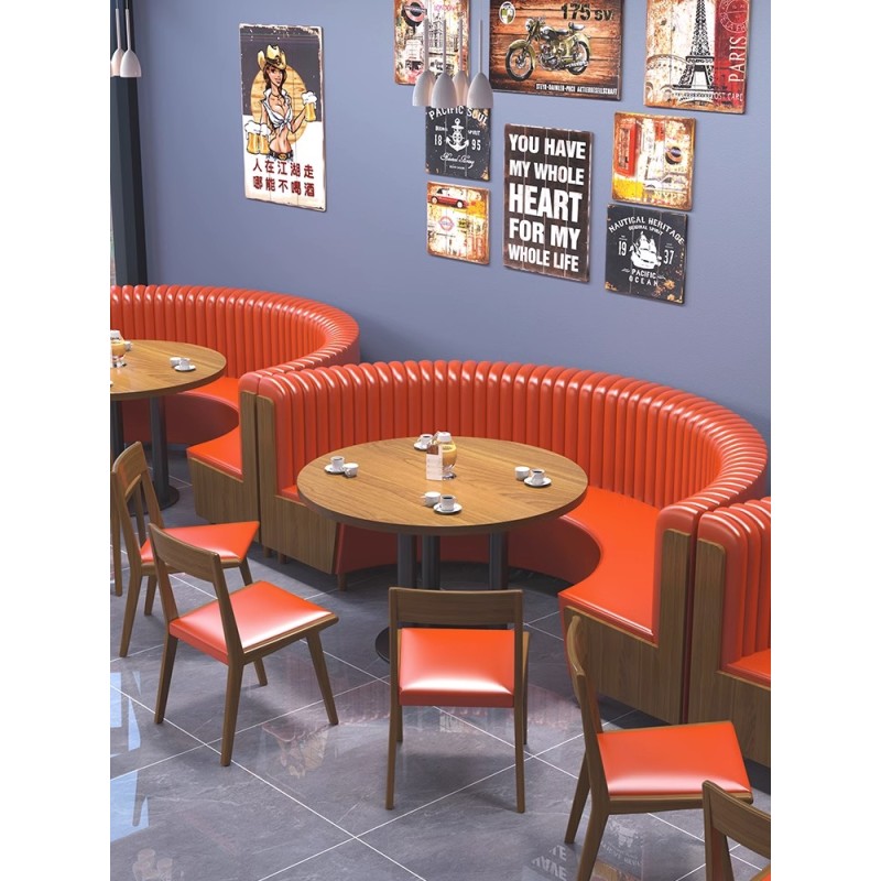 Custom Coffee Shop Dining Table and Sofa Set Restaurant Leather Wood Booth Seating and Chair Furniture