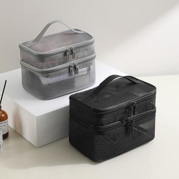 NEW GAUZE MAKEUP BAG LARGE CAPACITY TRAVEL SIMPLE PORTABLE TOILETRY BAG DOUBLE LAYER PORTABLE COSMETIC STORAGE BAG