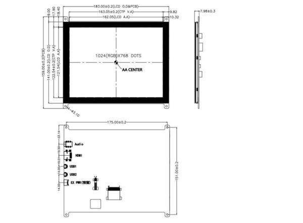 Module d'affichage TFT de 8 pouces, avec PCBA et panneau tactile, 1024X768 HDMI Interface 750c/D