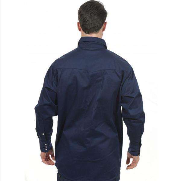 Os azuis marinhos ateiam fogo - à camisa retardadora do botão da pressão da camisa NFPA2112 EN61482-2 franco do trabalho