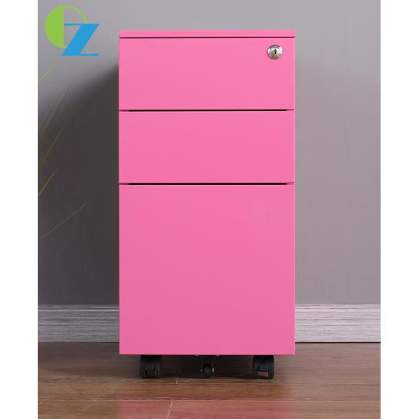 Office Equipment Pink Steel Mobile Pedestal 3 Drawer Cabinet Documents Storage