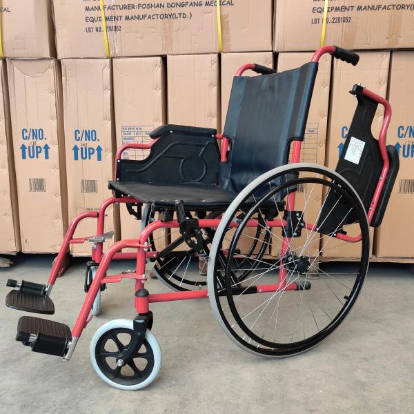 Color Coating Folding Steel Wheelchair With Flip Up Desk Armrest Detachable Footrest