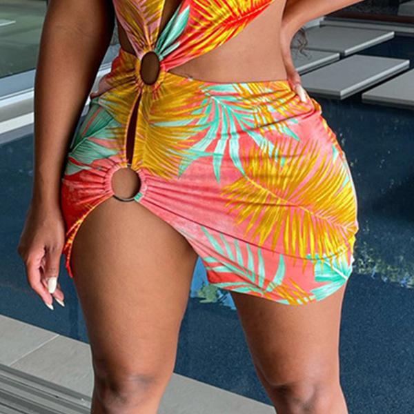 Printed Hollow Women's Beachwear Dresses , Beach Swimming Dress For Ladies