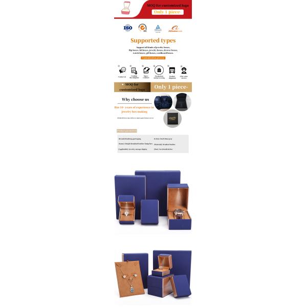 19x19x4cm Caja de regalo de joyería de cuero PU de terciopelo azul con luz LED y forro de terciopelo