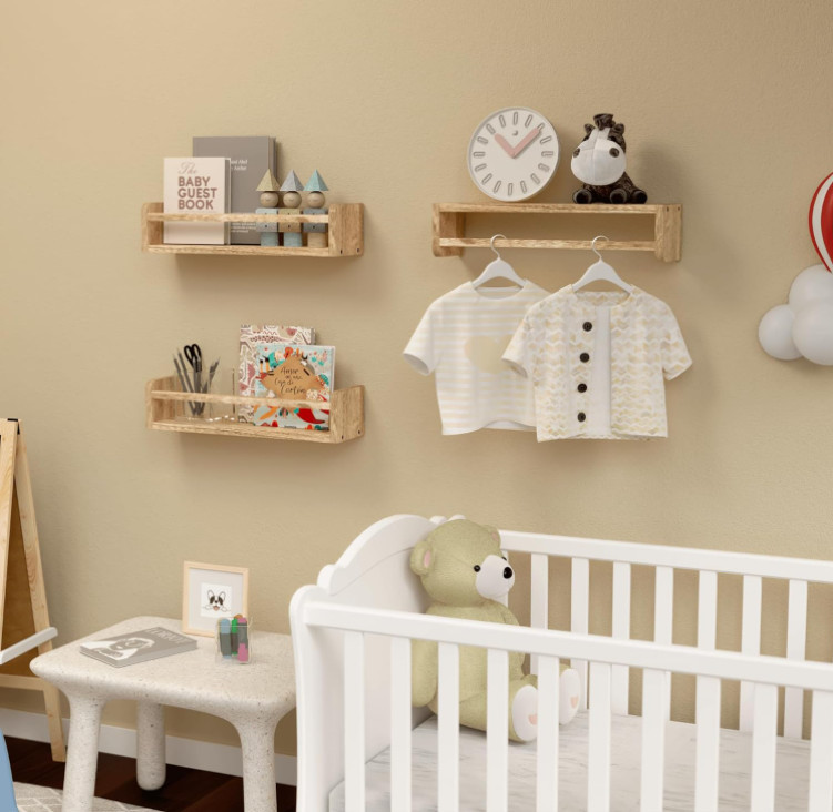 Set of 3 Simple yet Chic Kids Room Wall Mounted Nursery Bookshelf Wood Floating Shelves Kids Bedroom Toddler Room Decor