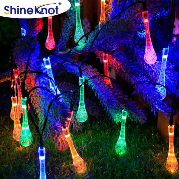 5000K Waterdrop Plug-in LED Light String for Courtyard Decor PVC Transparent Wire Colorful Colored Lighting