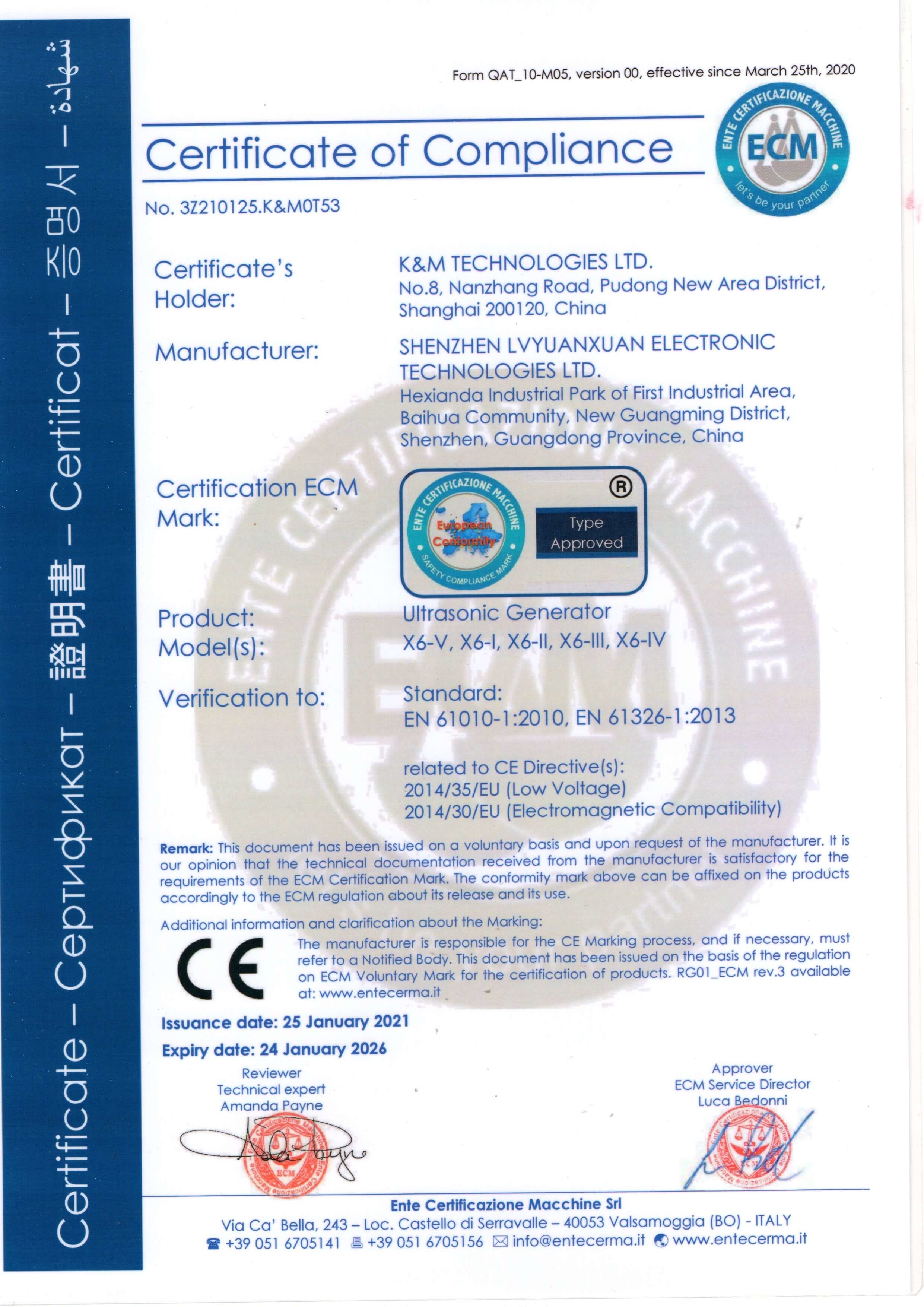 K&M TechnologiesCo., Ltd Сертификации