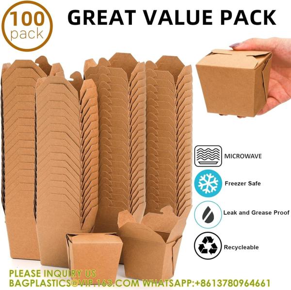 Takeout Boxes Paper, 8 OZ Take Out Food Container, Kraft Small To Go Box, Recyclable Brown Cardboard Food Pails