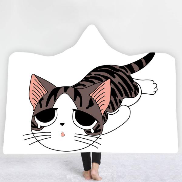 Cartoon cat series children's adult hooded blanket velvet fabric rectangular hand washable