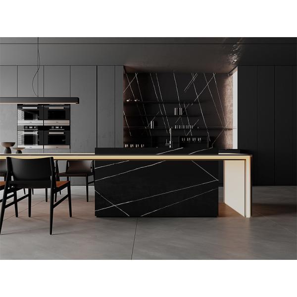 Роскошный 1420x2700 мм фарфоровый сцинтерованный каменный плит для ванной раковины, Мат, глазурь, черный, золотая линия