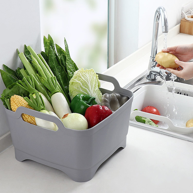 Multi-Functional PP Kitchen Washing Basket Fruit & Vegetable Storage Basin with Drain for Home Use