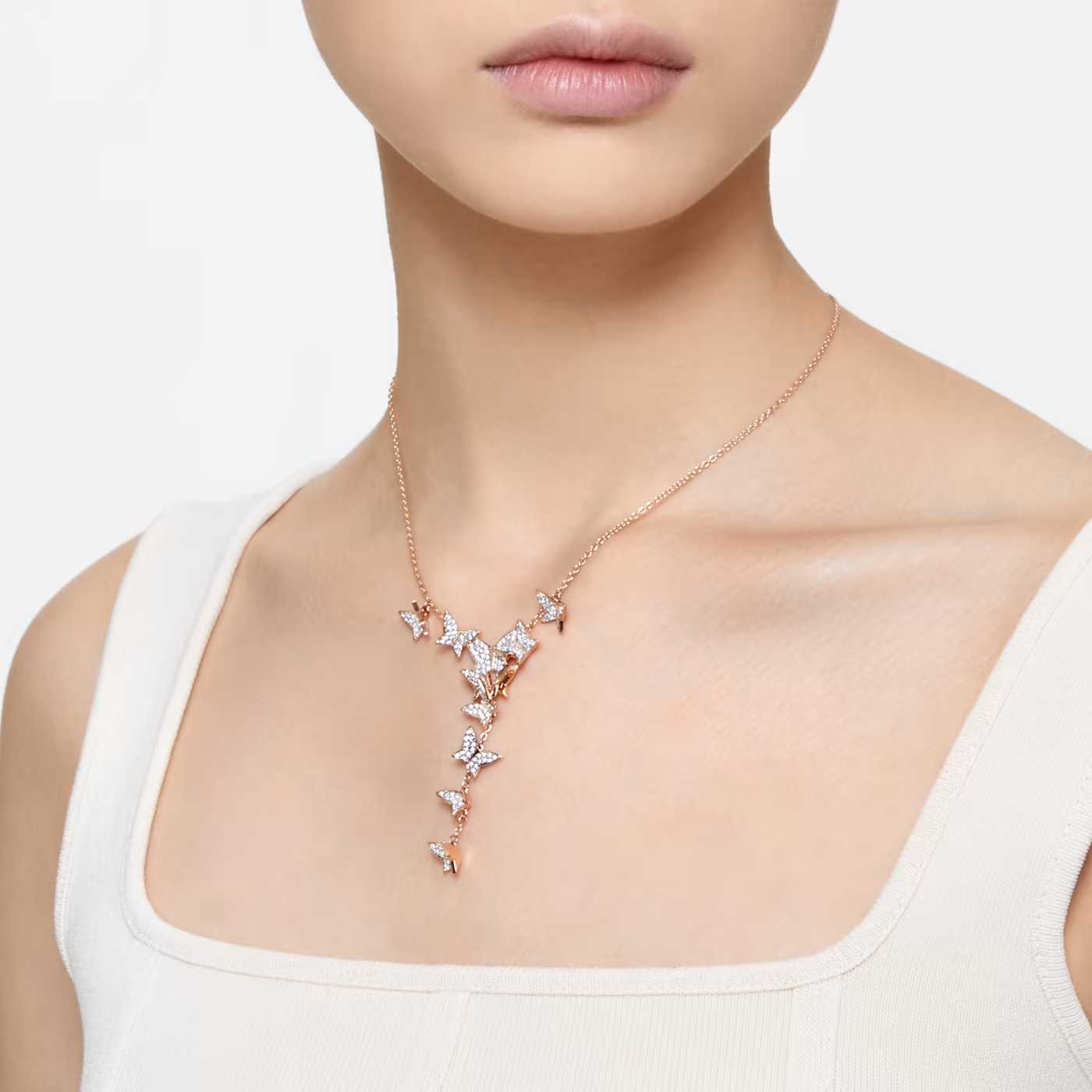 2025 Fashion Lilia Y Necklace Butterfly White Blue Rose Gold-tone Rhodium Plated Necklace