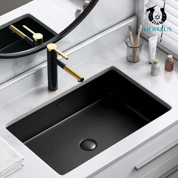 Square Black Matte Sleek Vanity Inset Basin  Large Capacity Nordic Style