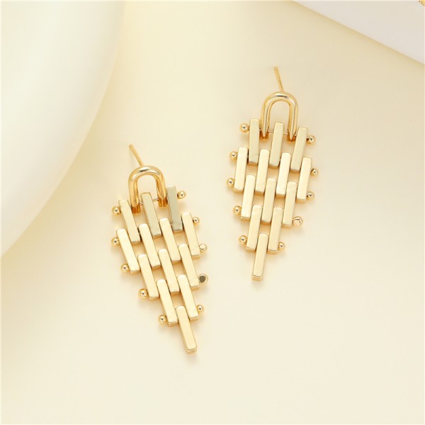Trendy Stud Earring 14K Gold Plated Geometric Trapezoidal Cuban Link Chain Design Big 925 Silver Earrings for Women Girls