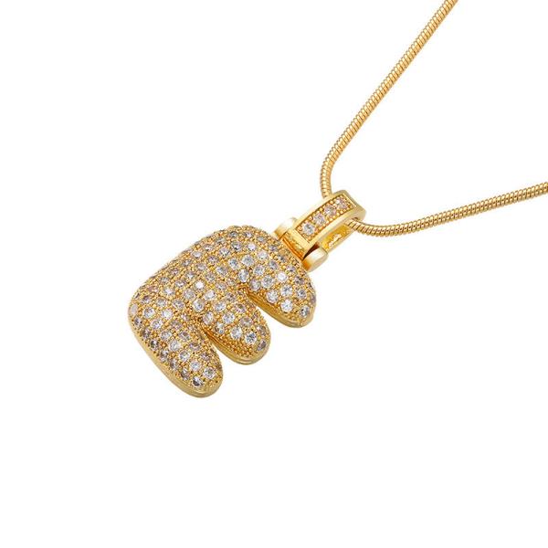 Crystal CZ Letter Pendant Necklace Gold Plated Initial 26 Hip Hop Charms Pendants