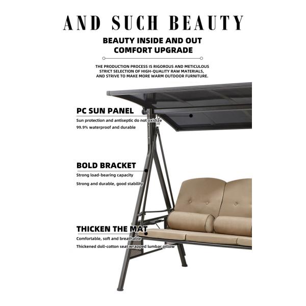 Outdoor Leisure Facilities 3 Person Metal Outdoor Patio Swing With Canopy